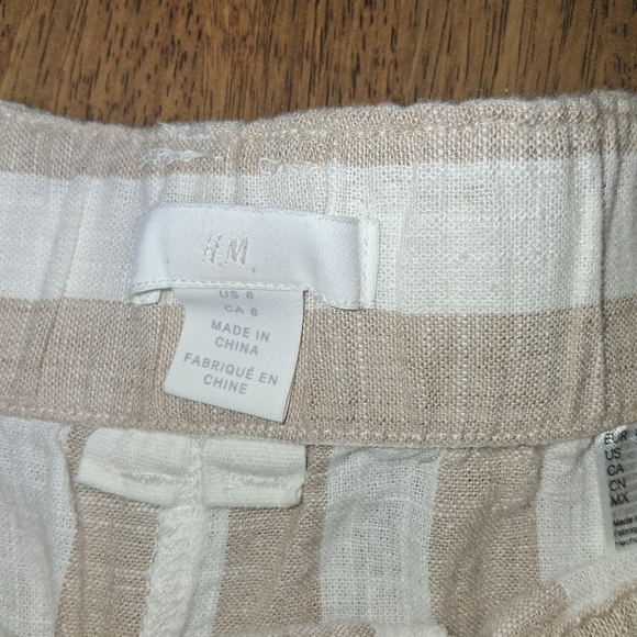 H&M White & Tan Linen Blend Stripe Cropped Wide Leg Pants 8 - Picture 5 of 7